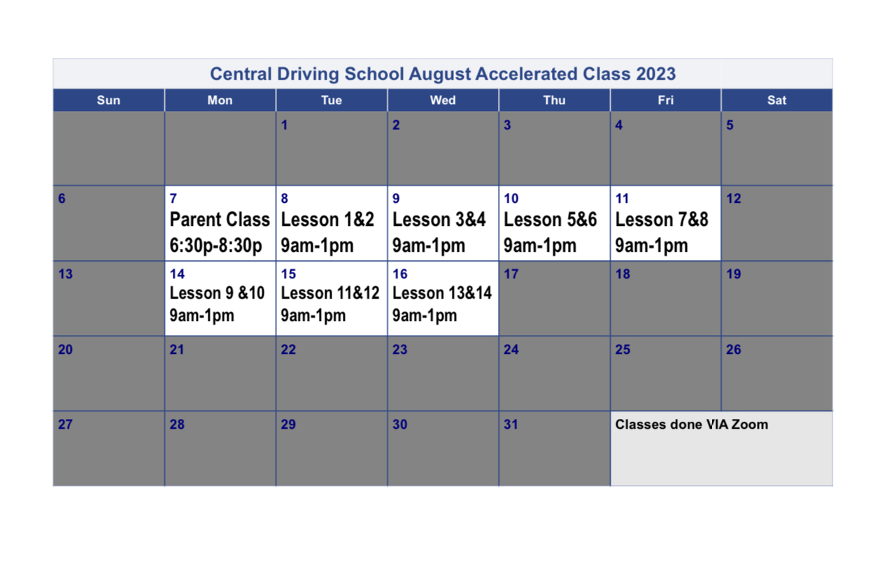 Class Schedule Central Driving School Berlin CT